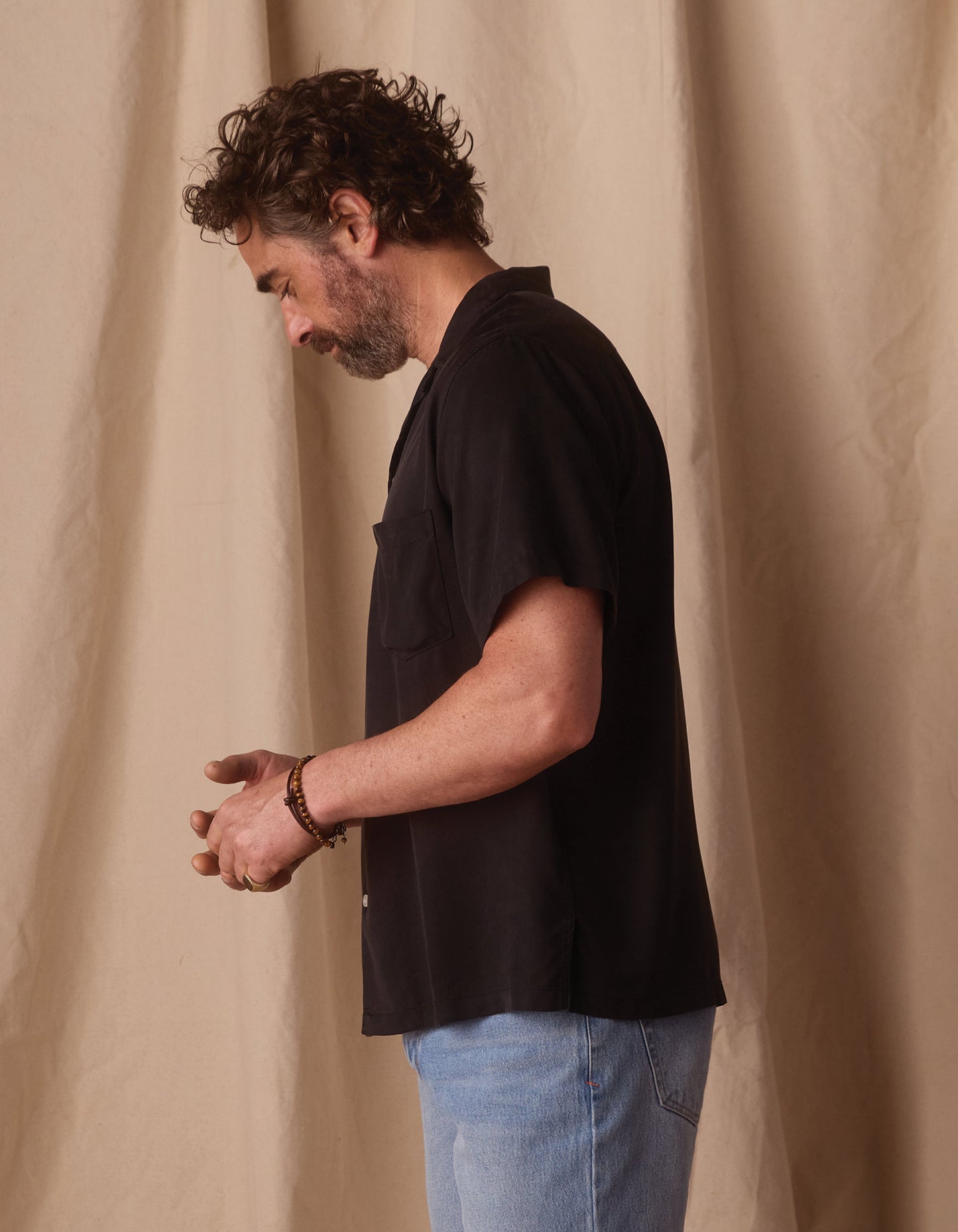 Sueded Costa Resort Shirt in Black