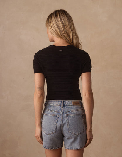 Marie Novelty Stitch Tee in Black
