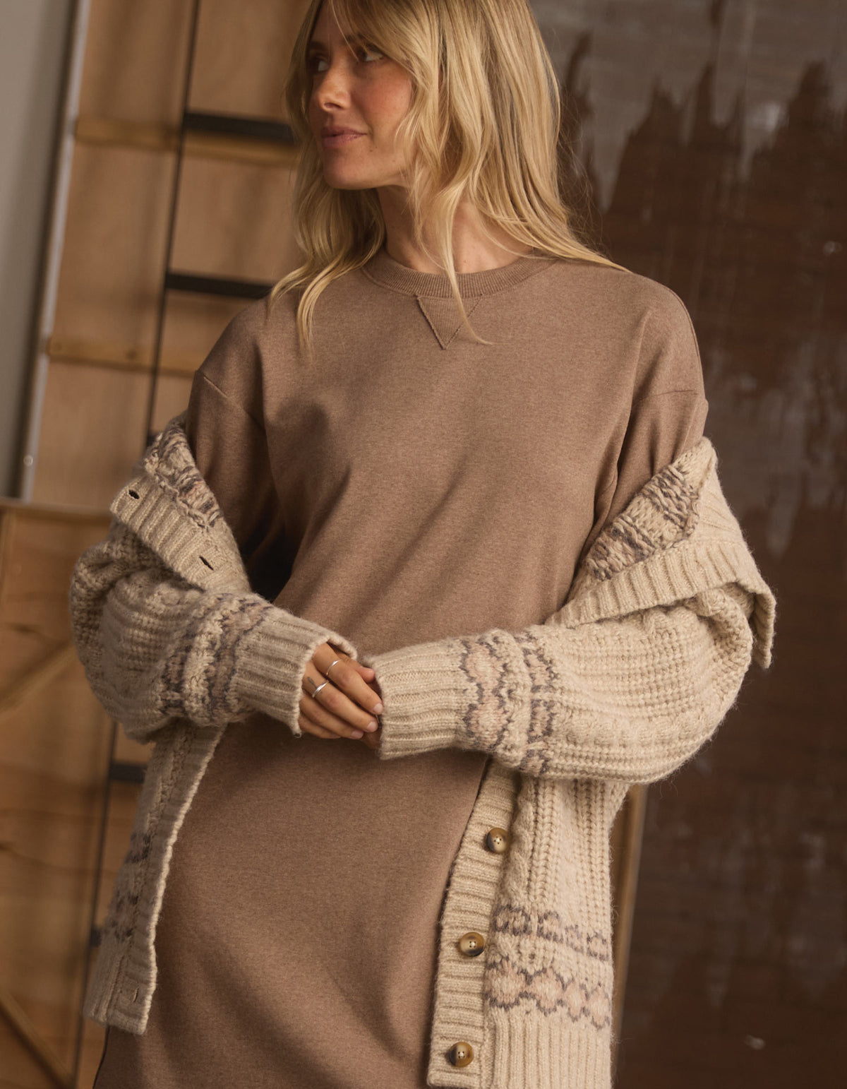 Puremeso Short Sleeve Weekender Dress in Taupe
