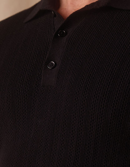 Robles Textured Knit Polo in Black