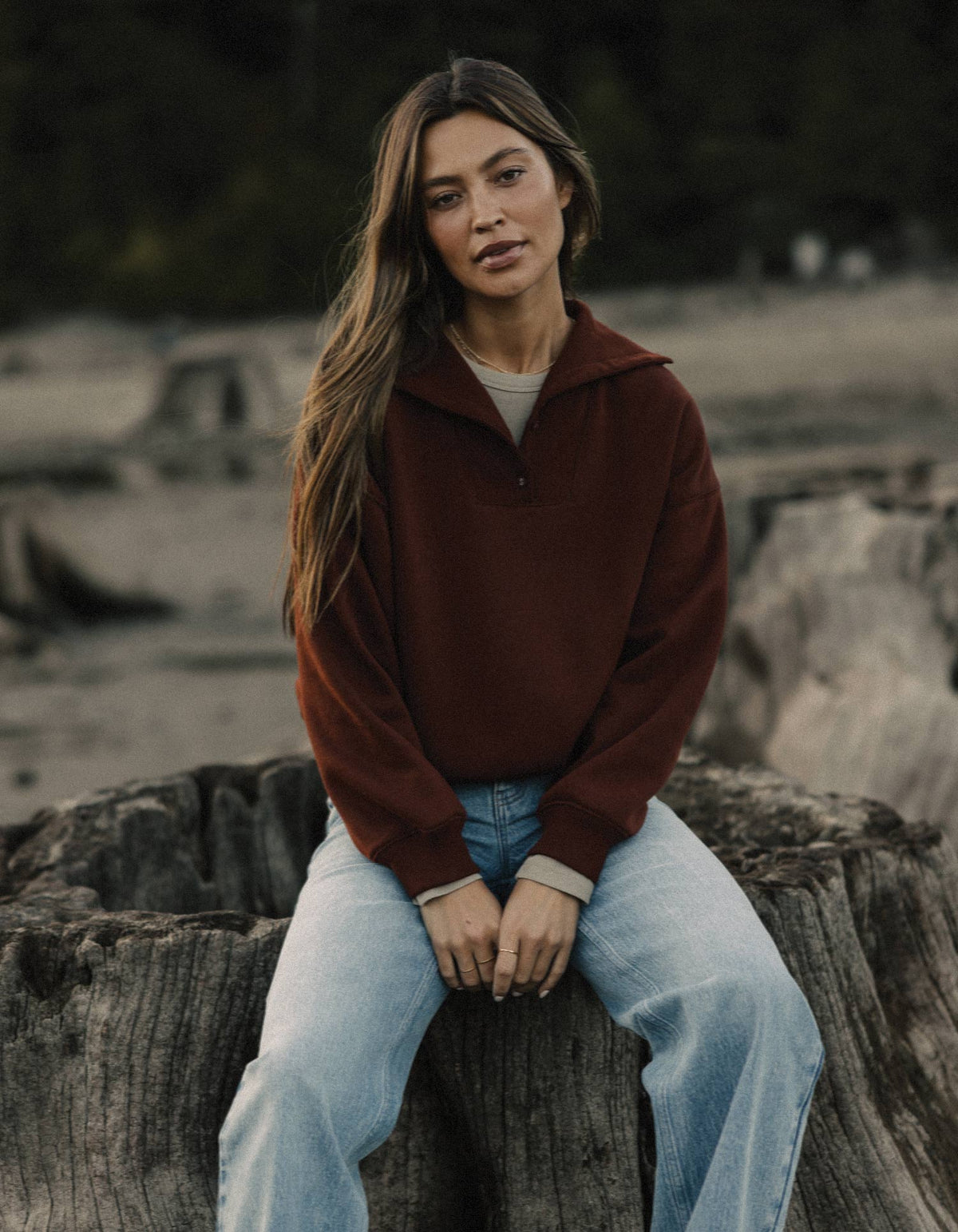 Normal Fleece Buttoned Popover in Spiced Brandy
