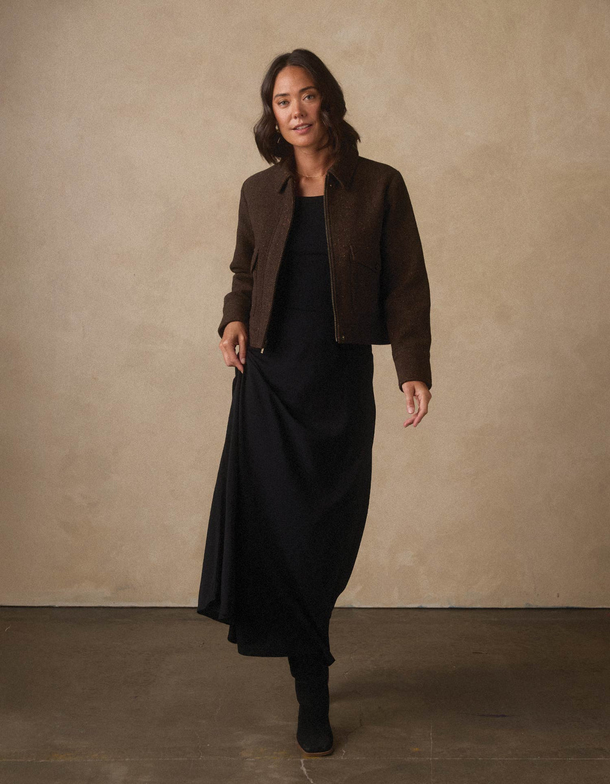 Anne Tweed Jacket in Dark Brown Multi