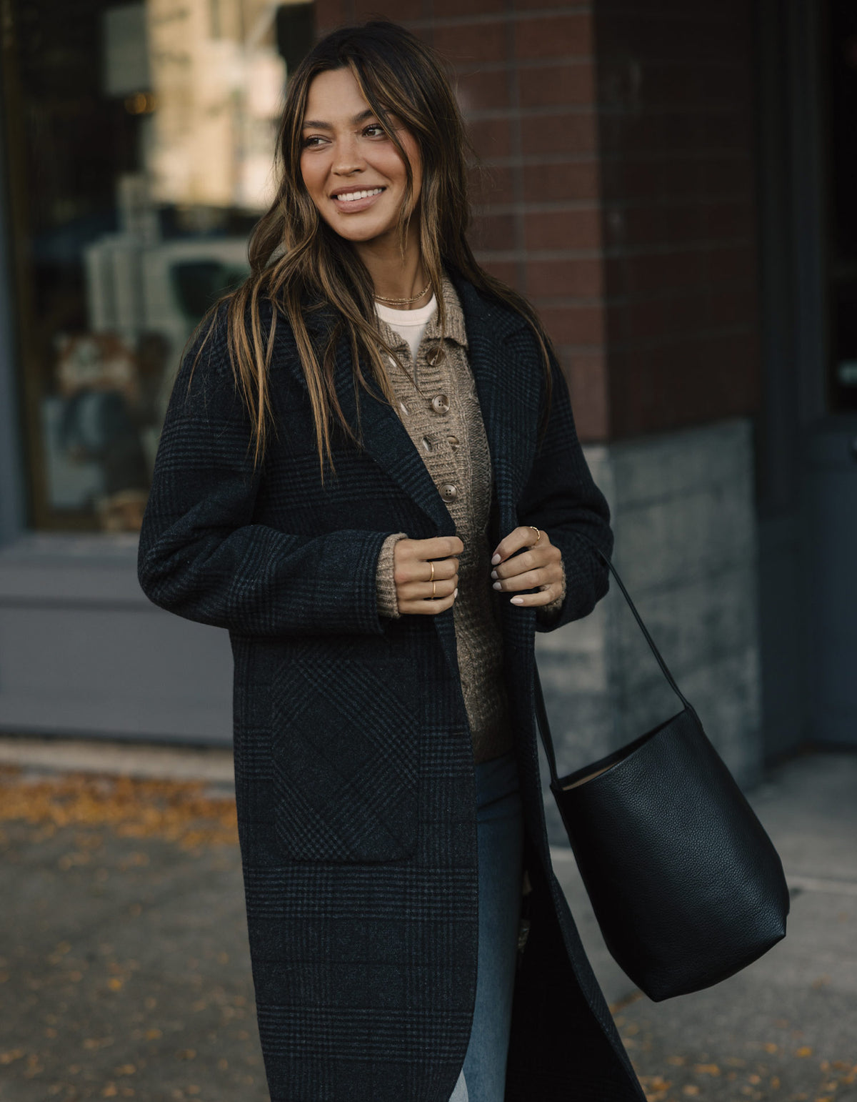 Duster Coat in Dark Grey Plaid