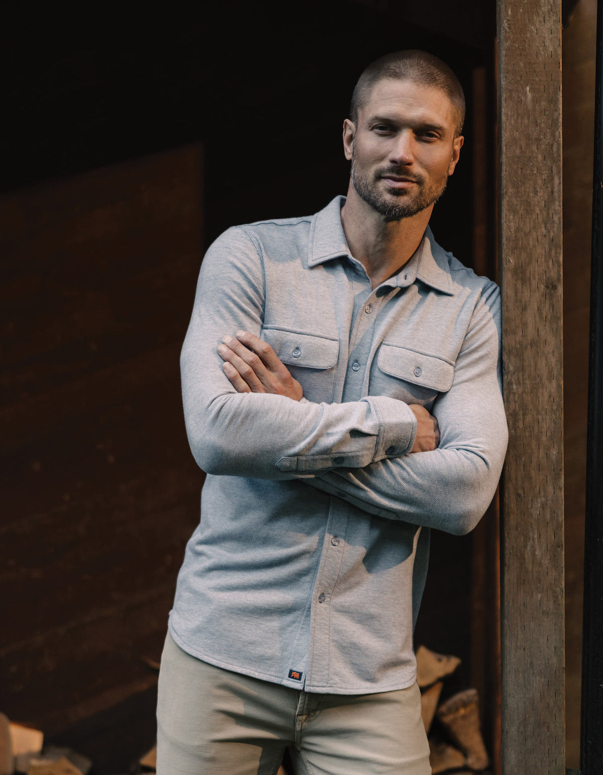 Textured Knit Shirt in Vintage Blue