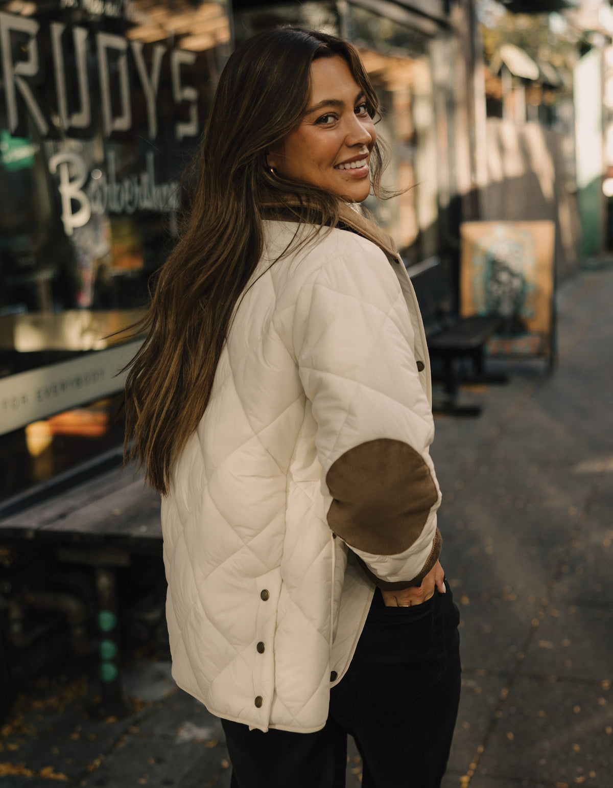 Quilted Liner Jacket in Ecru/Dark Taupe