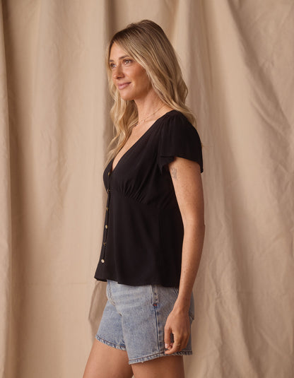 Aria Crepe Emily Blouse in Black
