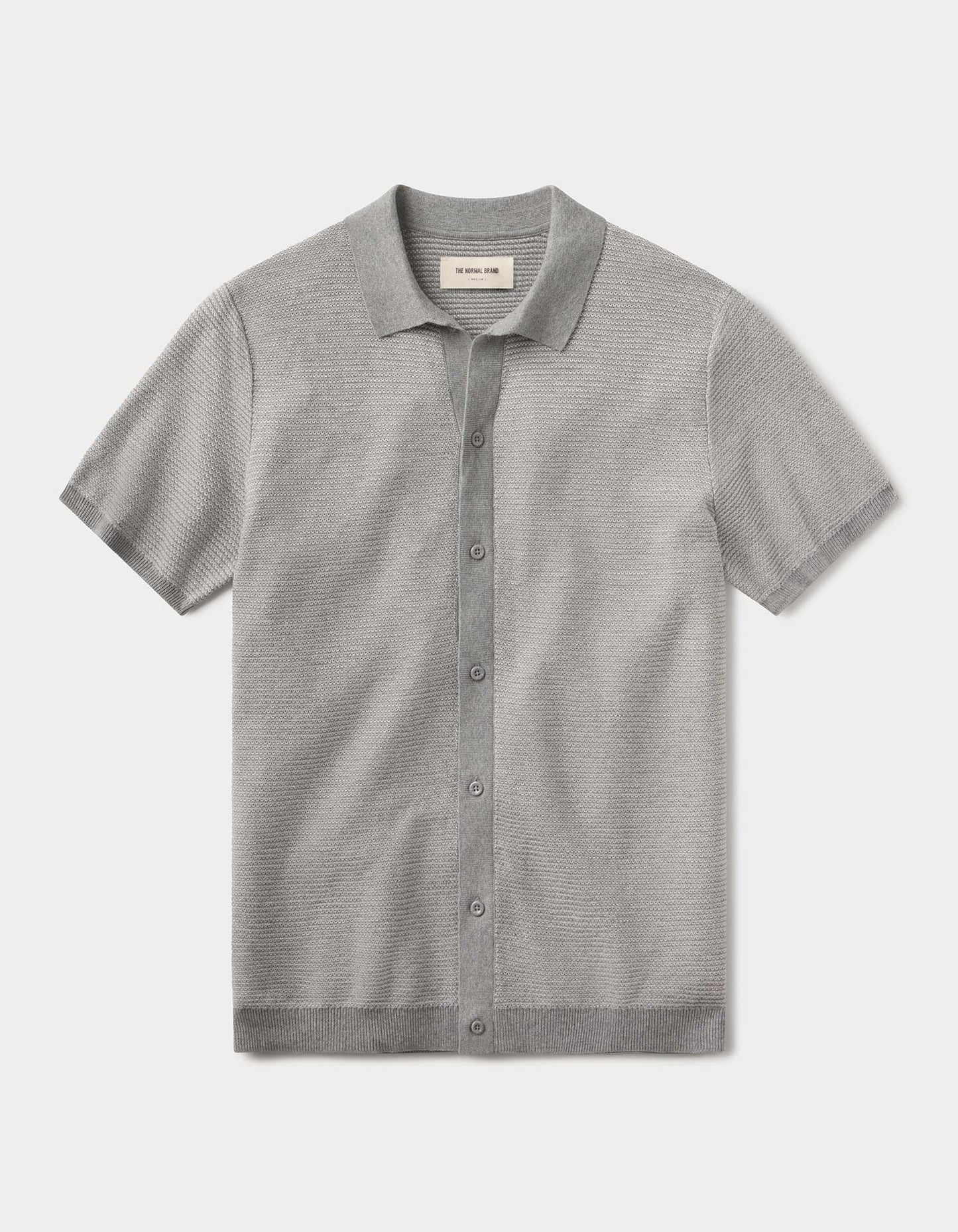 Robles Birdseye Knit Button Up in Light Grey