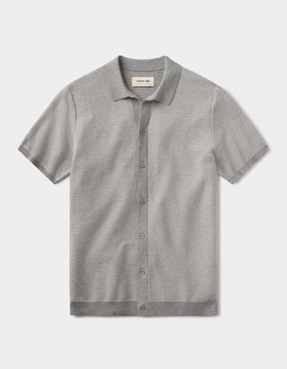 Robles Birdseye Knit Button Up in Light Grey
