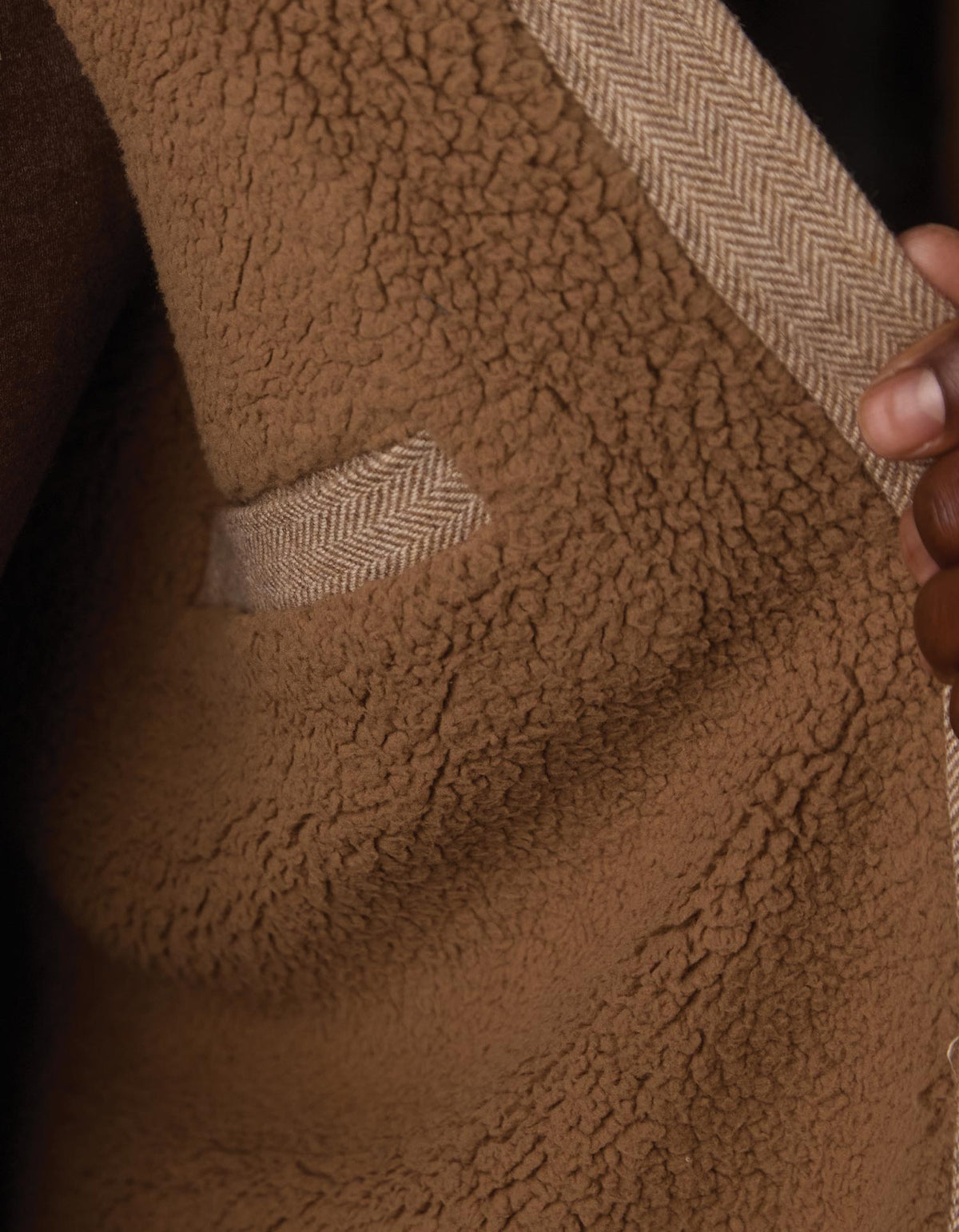 Herringbone Sherpa Lined Jacket in Taupe Herringbone