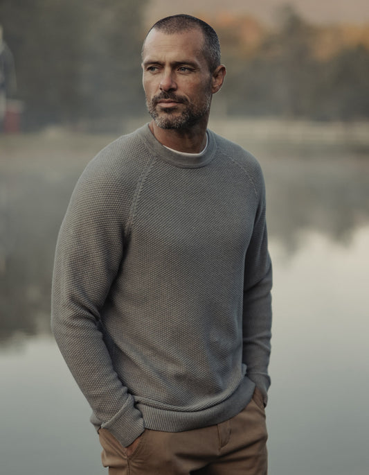COOLMAX® Textured Crewneck Sweater in Greystone