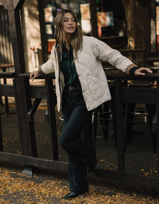 Quilted Liner Jacket in Ecru/Dark Taupe