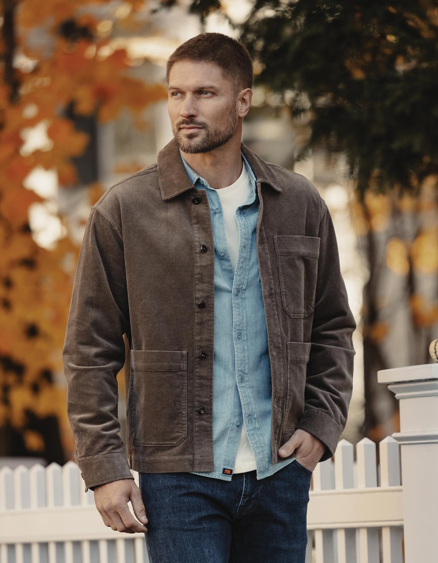 Comfort Cord Chore Coat in Taupe