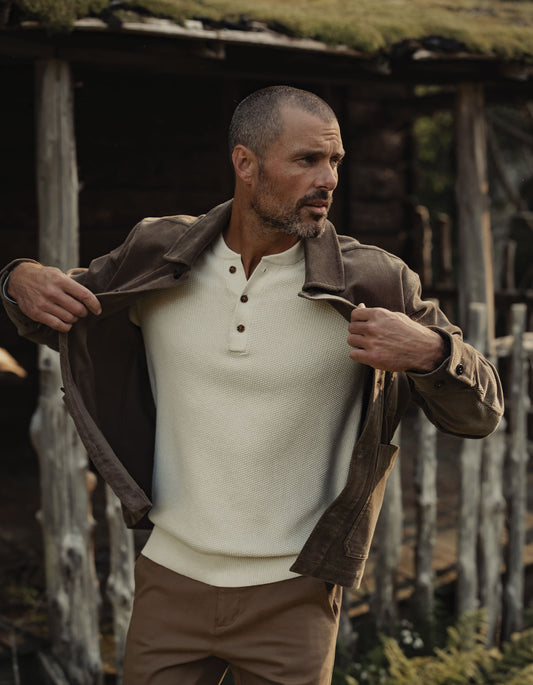 COOLMAX® Textured Sweater Henley in Ivory