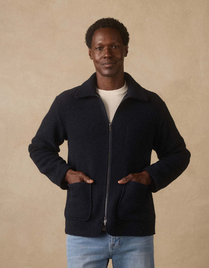 Brushed Knit Boucle Jacket in Navy