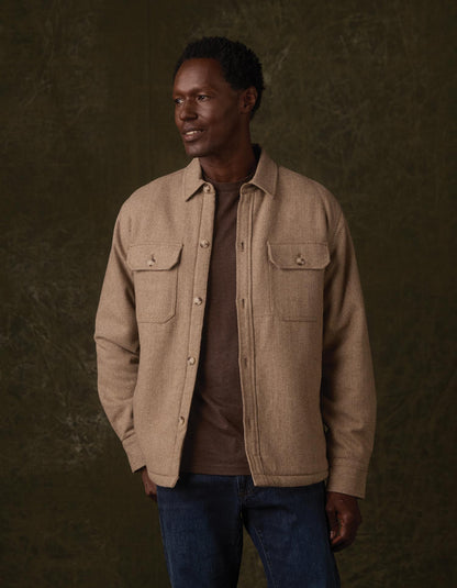 Herringbone Sherpa Lined Jacket in Taupe Herringbone