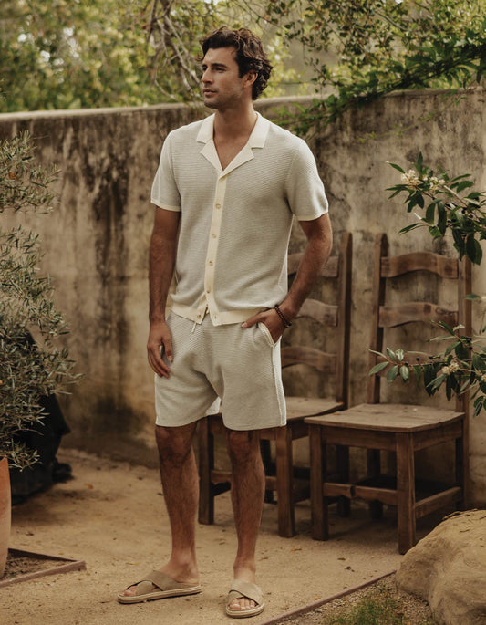 Robles Birdseye Knit Short in Cream/Grey