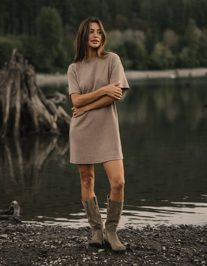 Puremeso Short Sleeve Weekender Dress in Taupe