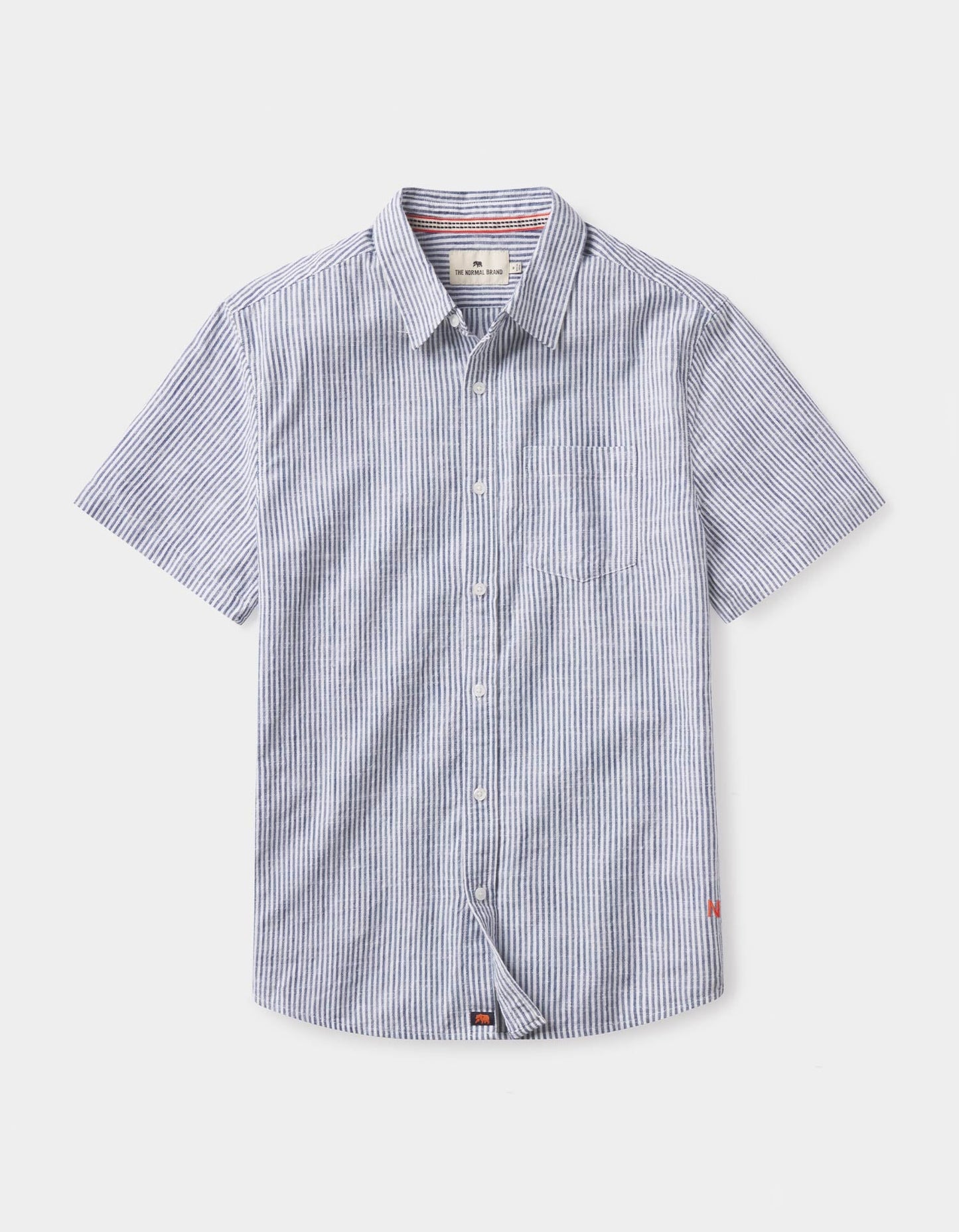 Lived-In Cotton Short Sleeve Button Up in Navy Railroad Stripe