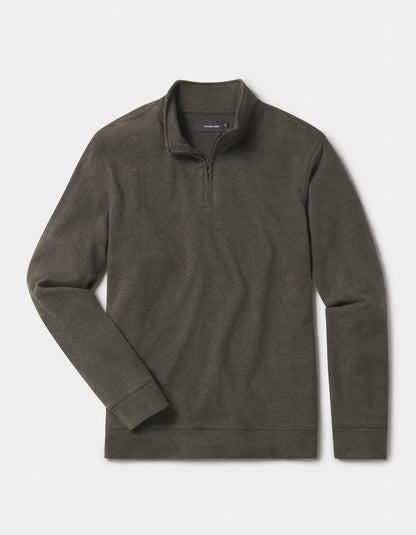 Brushed Textured Knit Quarterzip in Dark Forest