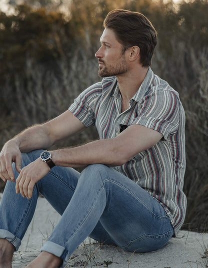 Freshwater Short Sleeve Button Up Shirt in Americana Stripe