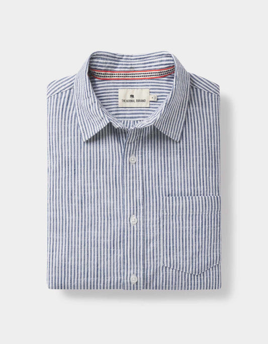 Lived-In Cotton Long Sleeve Button Up in Navy Railroad Stripe