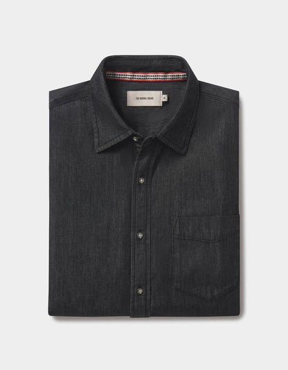 Cotton Denim Long Sleeve Button Up in Washed Black