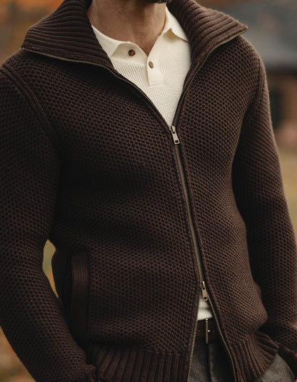 Waffle Sweater Jacket in Dark Brown