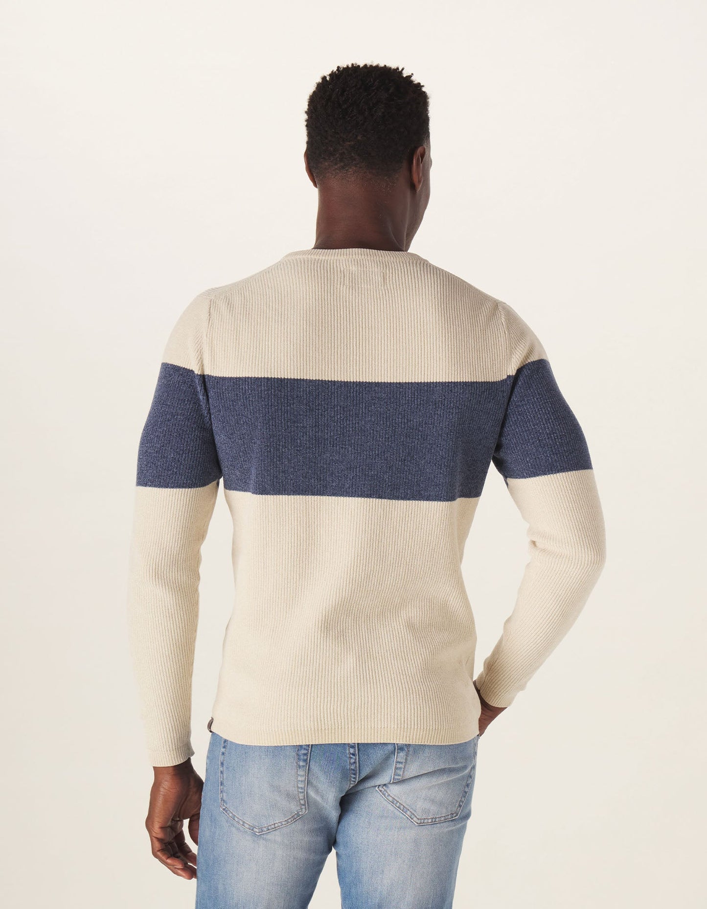 Chenille Stripe Crew Sweater in Cream