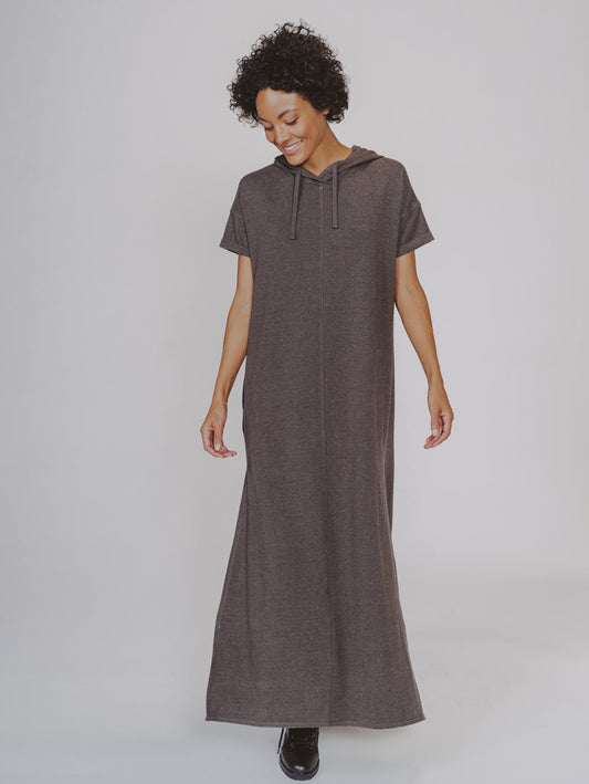 Puremeso Hooded Maxi Dress in Charcoal