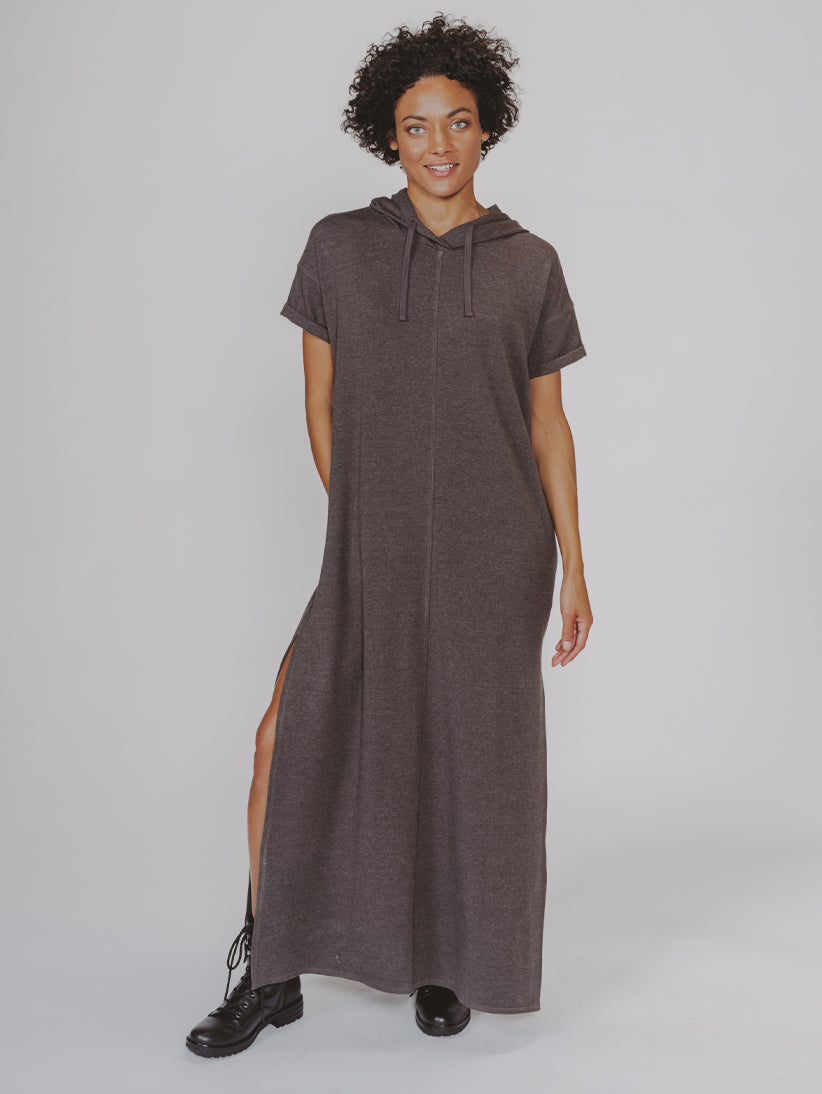 Puremeso Hooded Maxi Dress in Charcoal