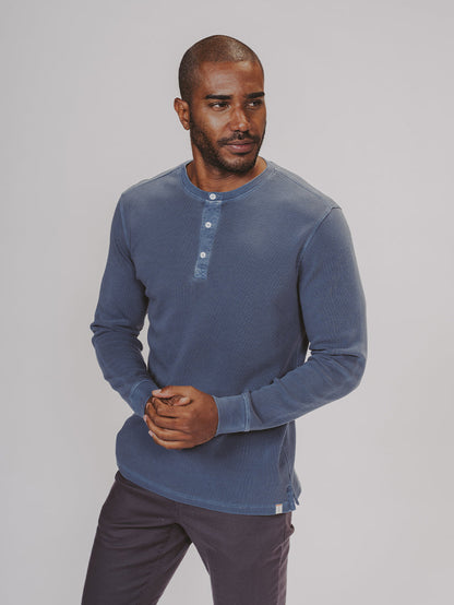 Vintage Thermal Henley in Vintage Blue