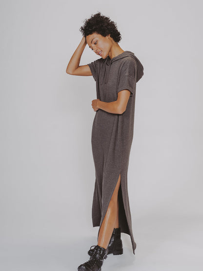 Puremeso Hooded Maxi Dress in Charcoal