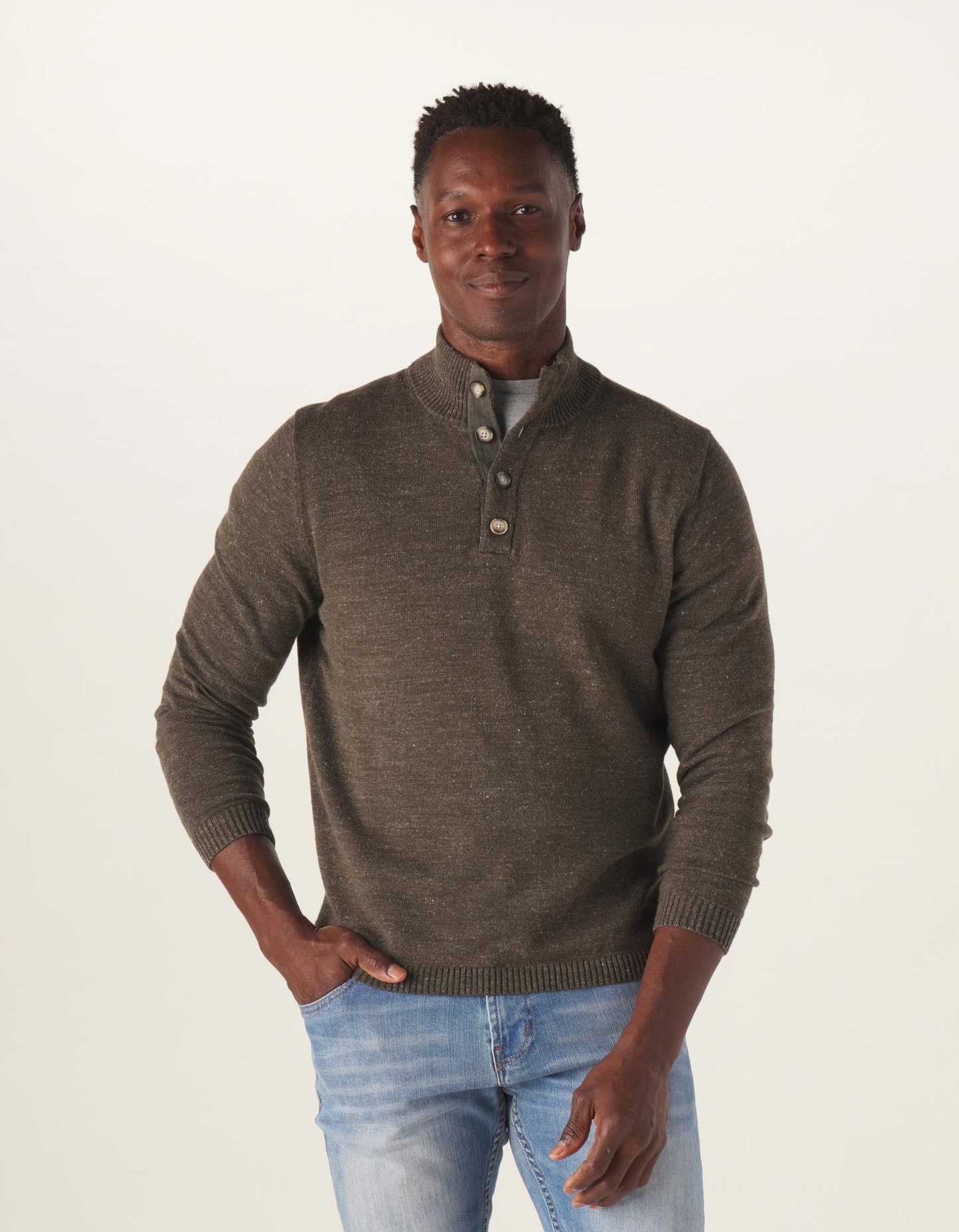 Roll Hem Button Pullover in Charcoal