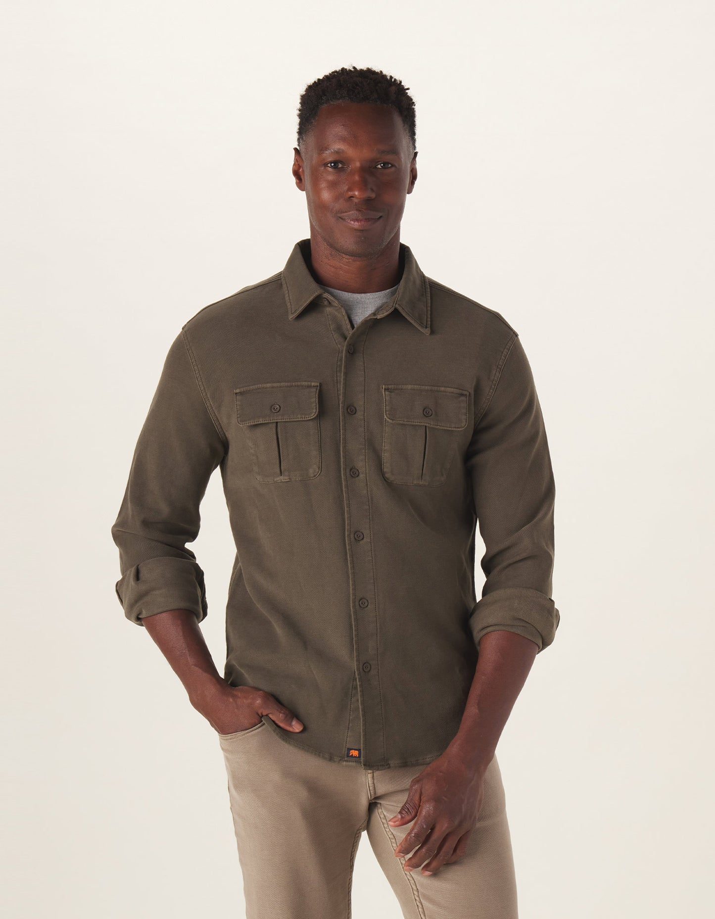 Comfort Terry Shirt Jacket in Olive