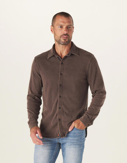 Puremeso Acid Wash Button Up Shirt in Charcoal