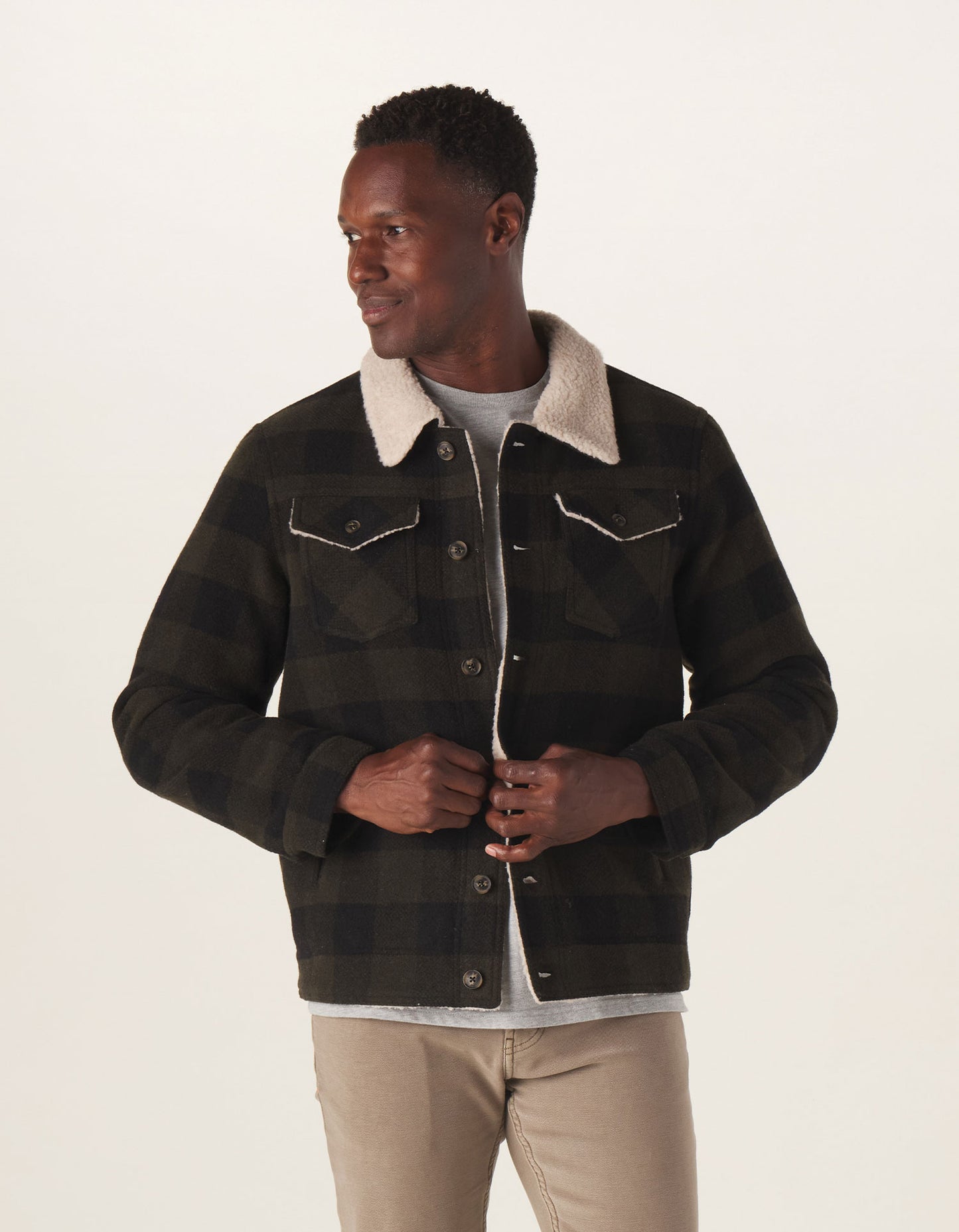 Sherpa Collar Jacket in Green Sherpa