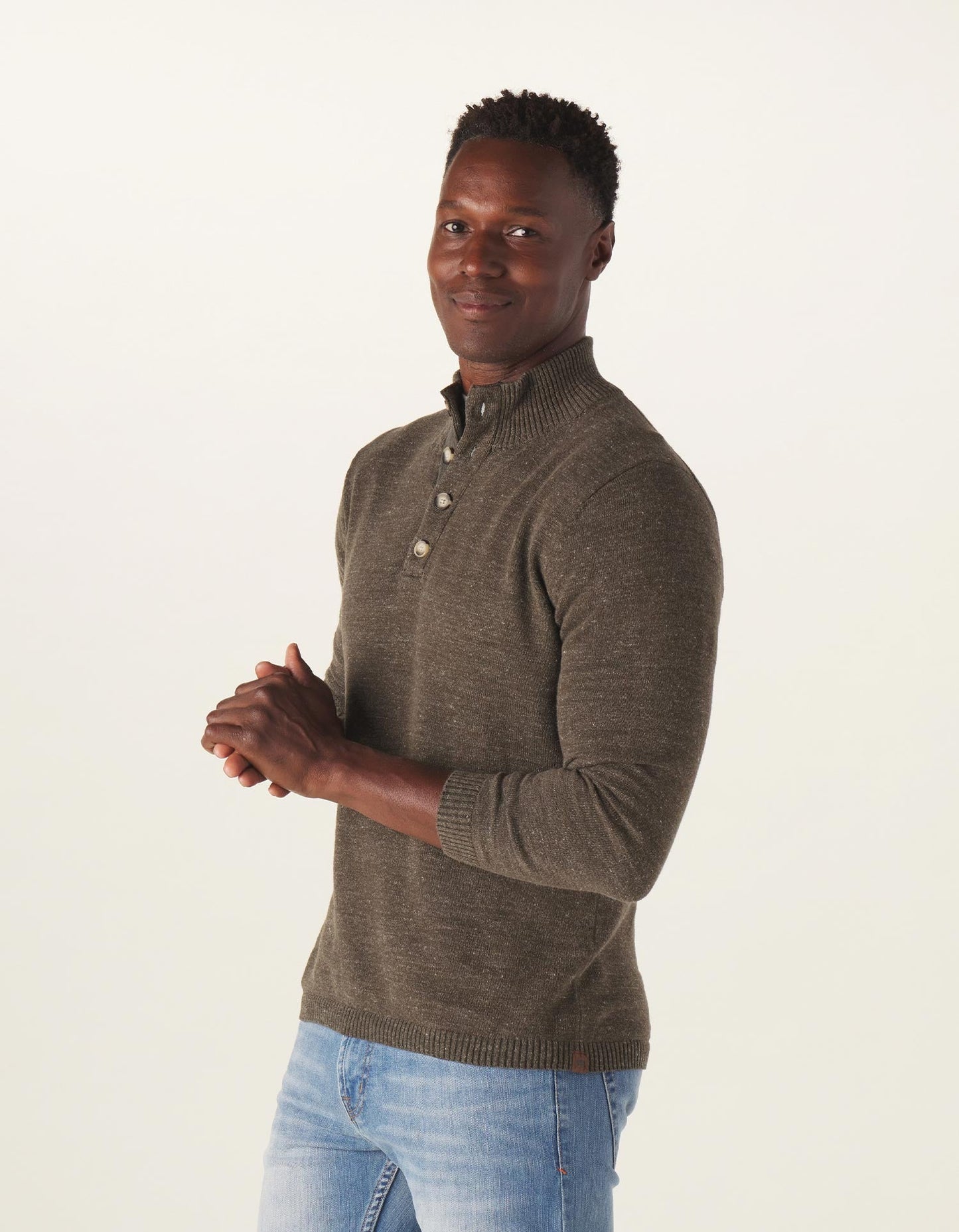 Roll Hem Button Pullover in Charcoal