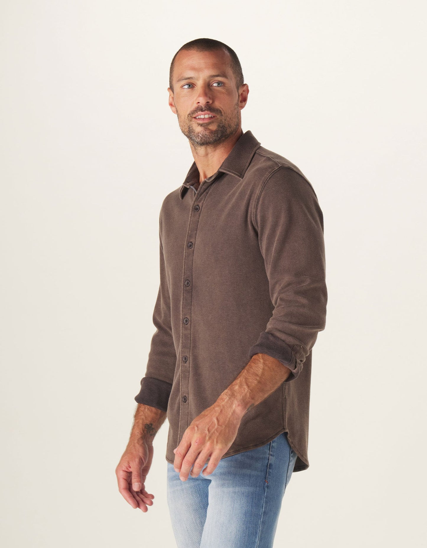 Puremeso Acid Wash Button Up Shirt in Charcoal