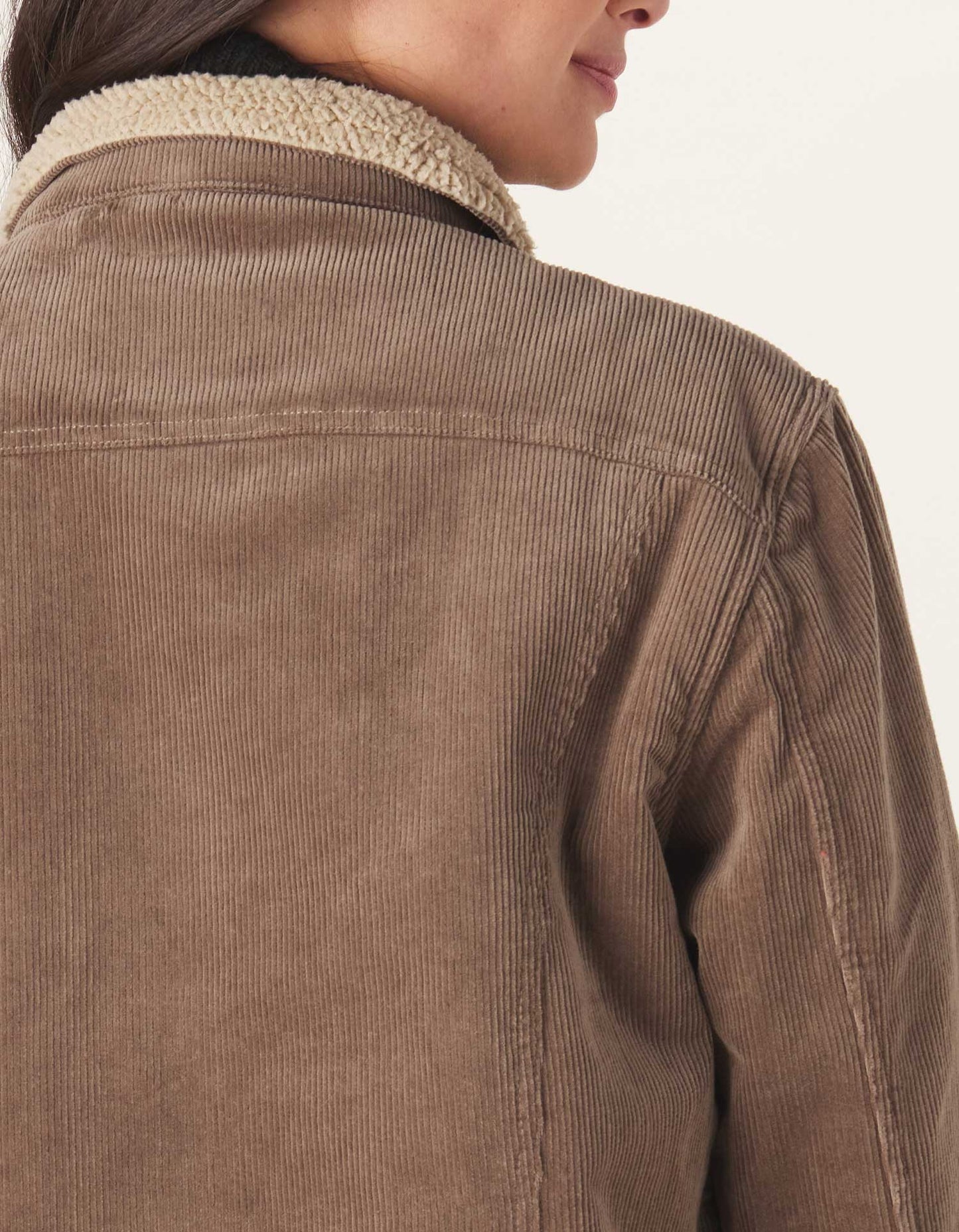 Sherpa Collar Cord Trucker in Taupe