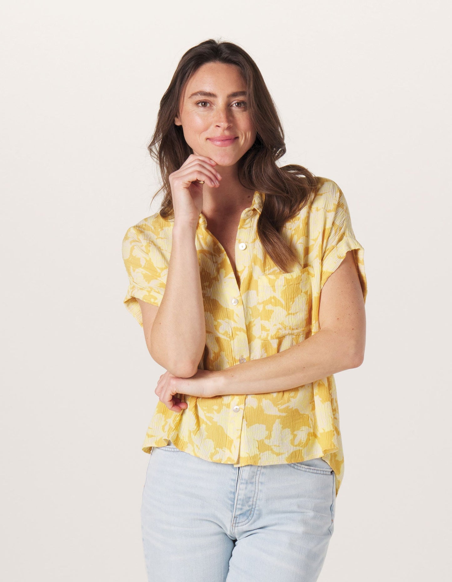 Ezra Crepe Camp Shirt in Cliff Rose Print