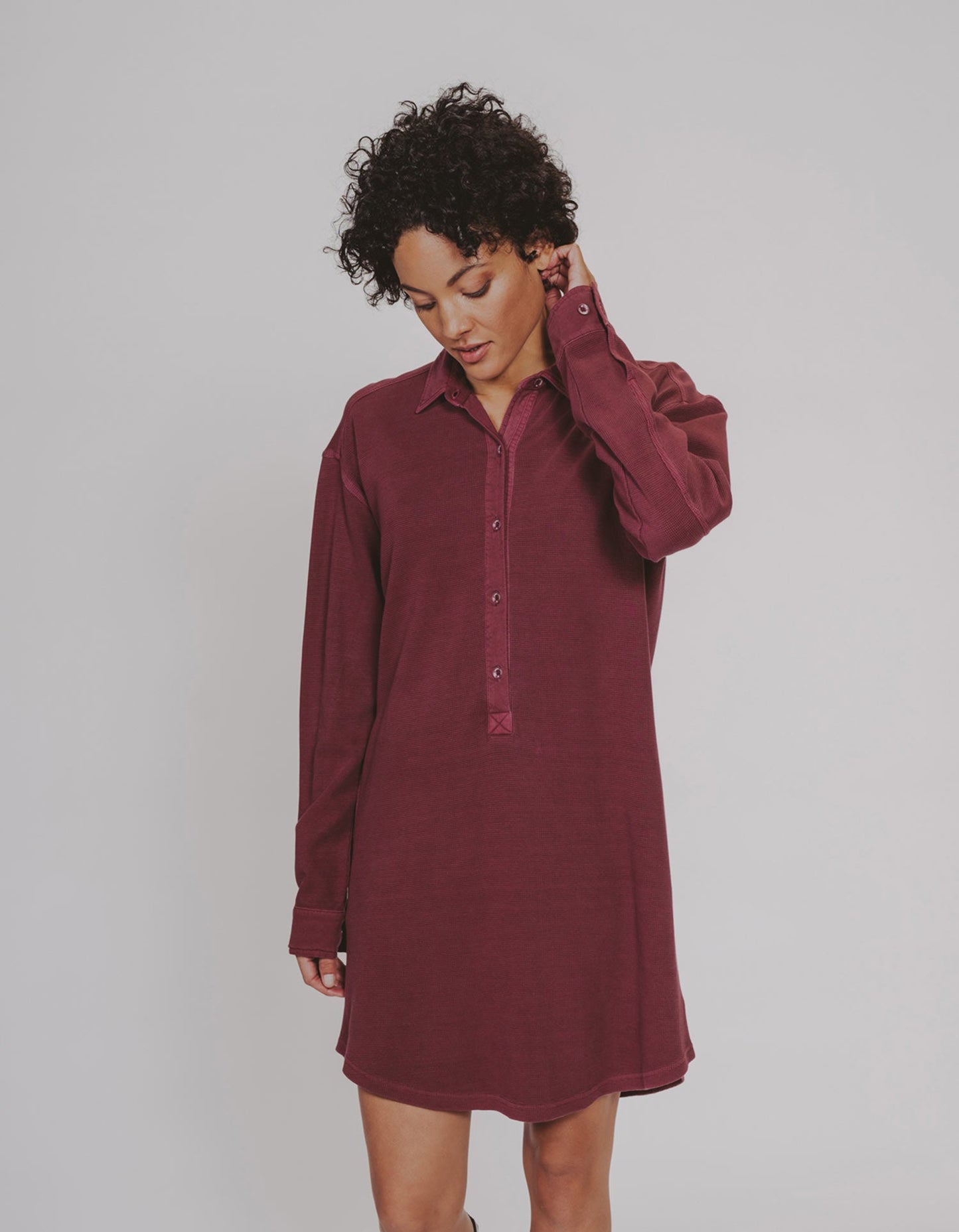 Vintage Thermal Shirt Dress in Oxblood