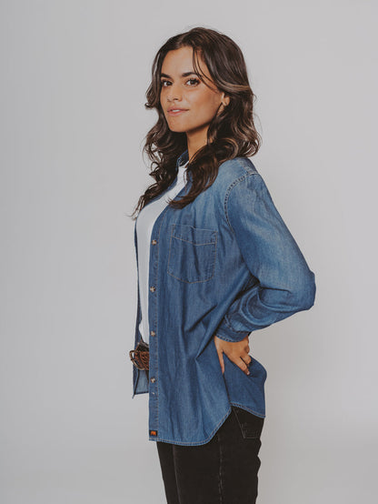 Chambray Boyfriend Shirt in Light Indigo