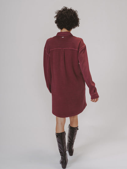 Vintage Thermal Shirt Dress in Oxblood