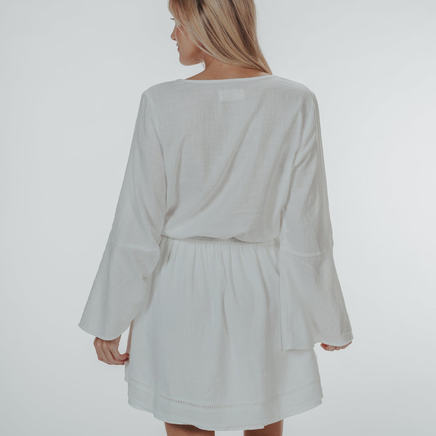 Bell Sleeve Mini Dress in White