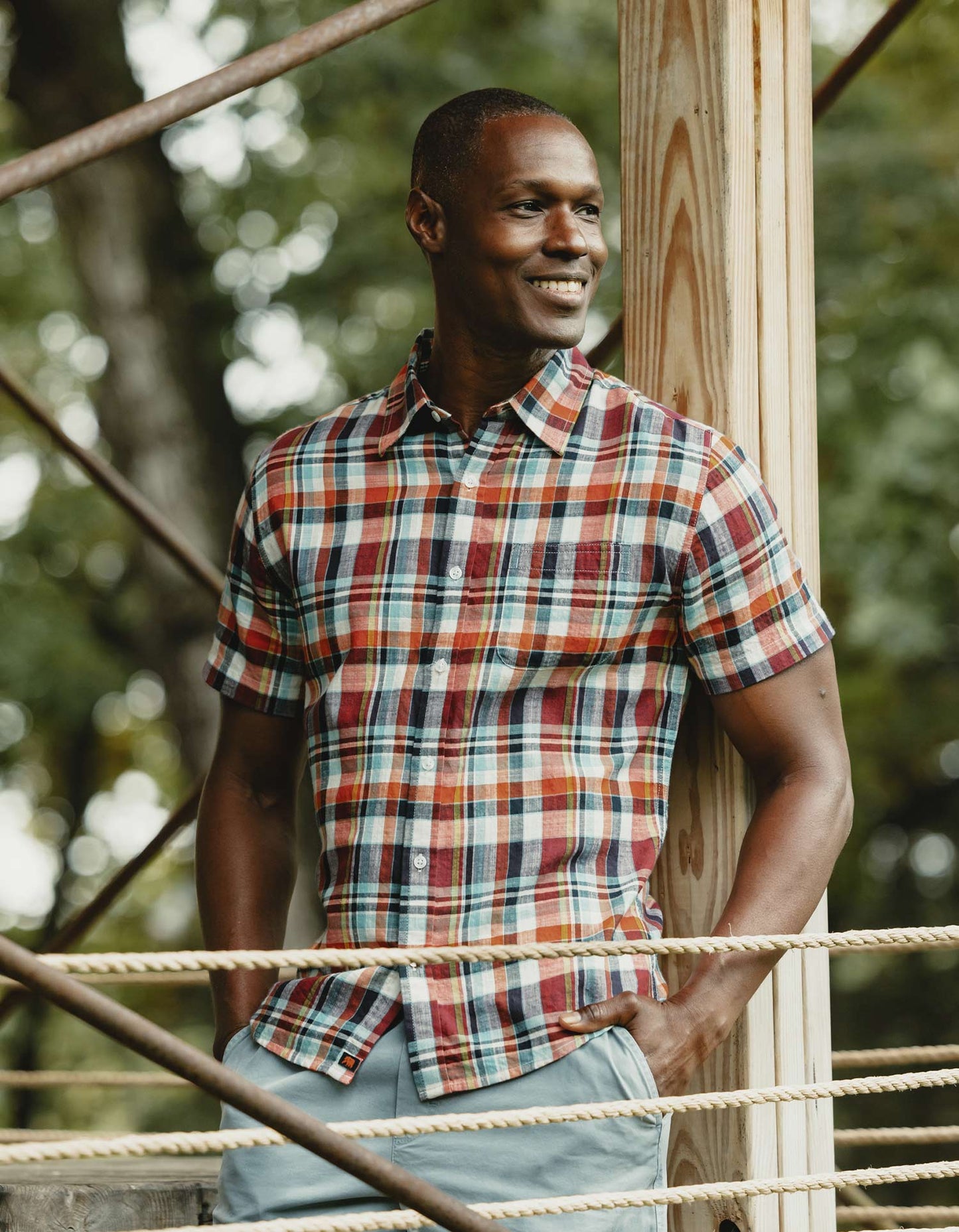 Jasper Short Sleeve Button Down Shirt in Vintage Red Plaid