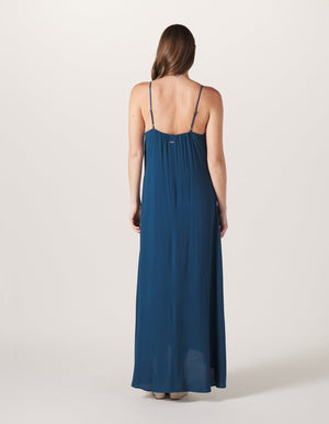 Button Front Maxi Dress in Dark Oasis On Model from Back
