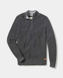 Waffle Knit Quarter Zip Pullover: Charcoal