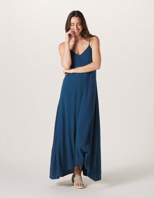 Button Front Maxi Dress in Dark Oasis On Model from Front