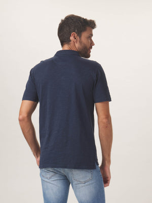Vintage Slub Polo in Navy On Model from Back