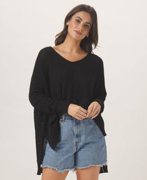 Roadtrip V-Neck Sweater: Black